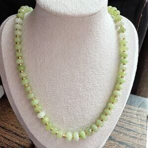 20.75" Beaded Gemstone Necklace, Shades of Light Green, Jade, Agate, Hematite